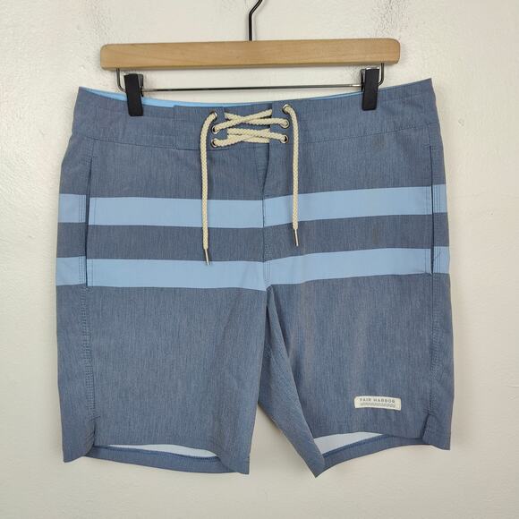 Fair Harbor Boardshorts Mens 30 Blue Stripes‎ Beach Swim Hybrid Trunks Huckberry - Picture 1 of 8